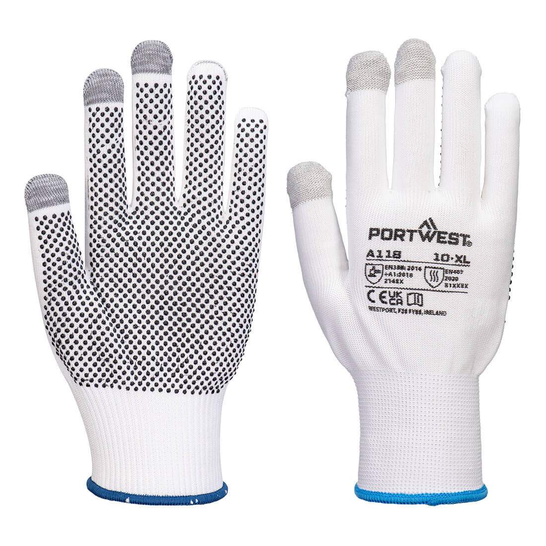 Mănuși pentru ecran tactil cu puncte din PVC Grip 13 Portwest, pachet 12 perechi (A118)