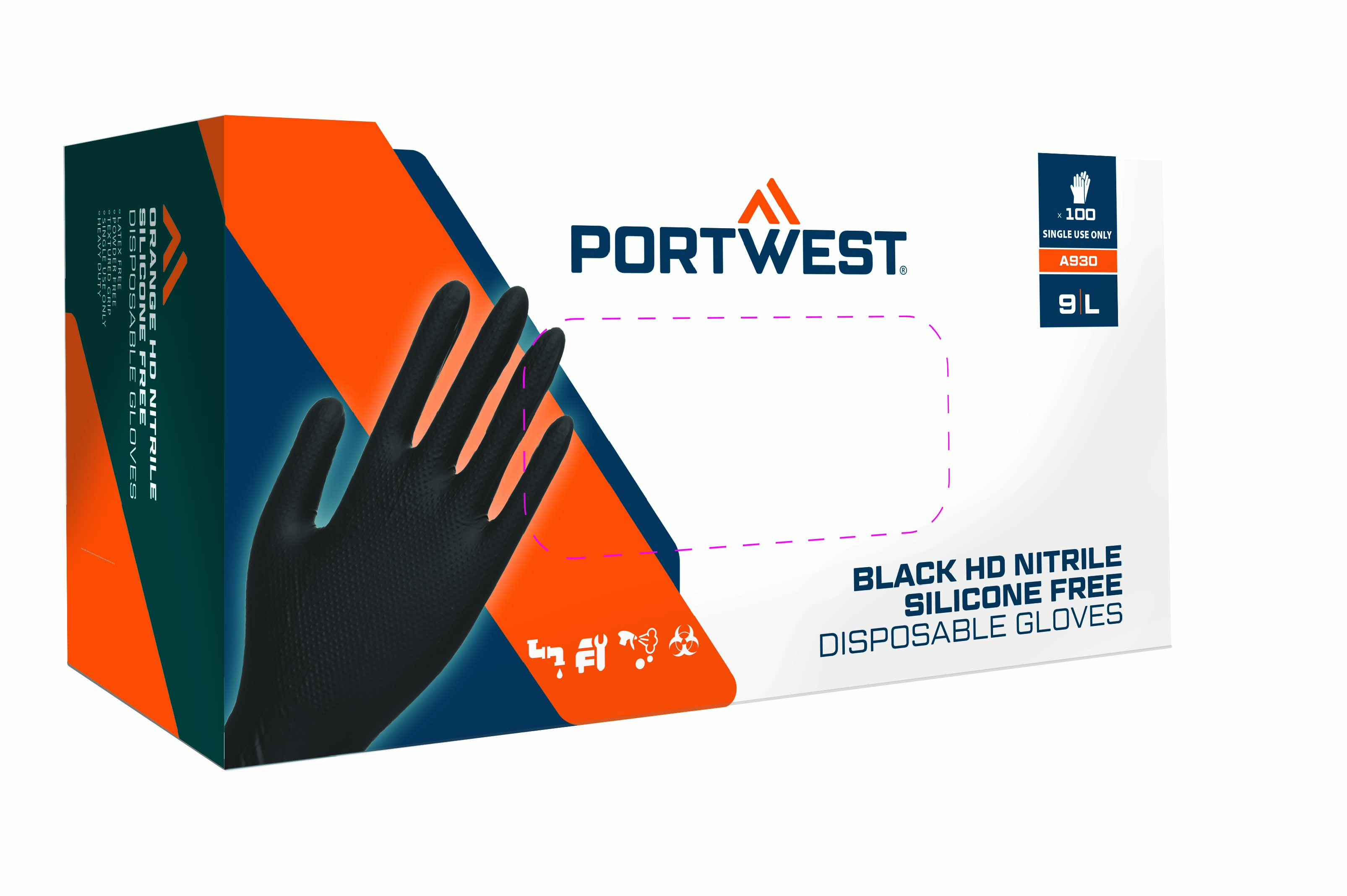 Mănuși de unică folosință din nitril Portwest Disp 7 mil, pachet de 100 (A930)