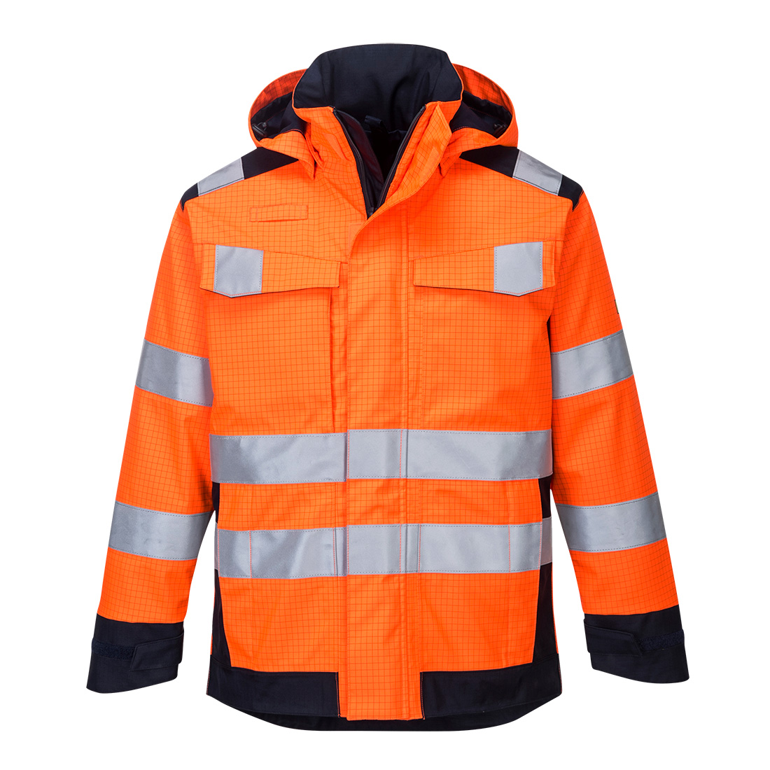 Jachetă de ploaie ignifugă reflectorizantă Portwest Modaflame Rain+, multi-normă, clasa 3 (MV70)