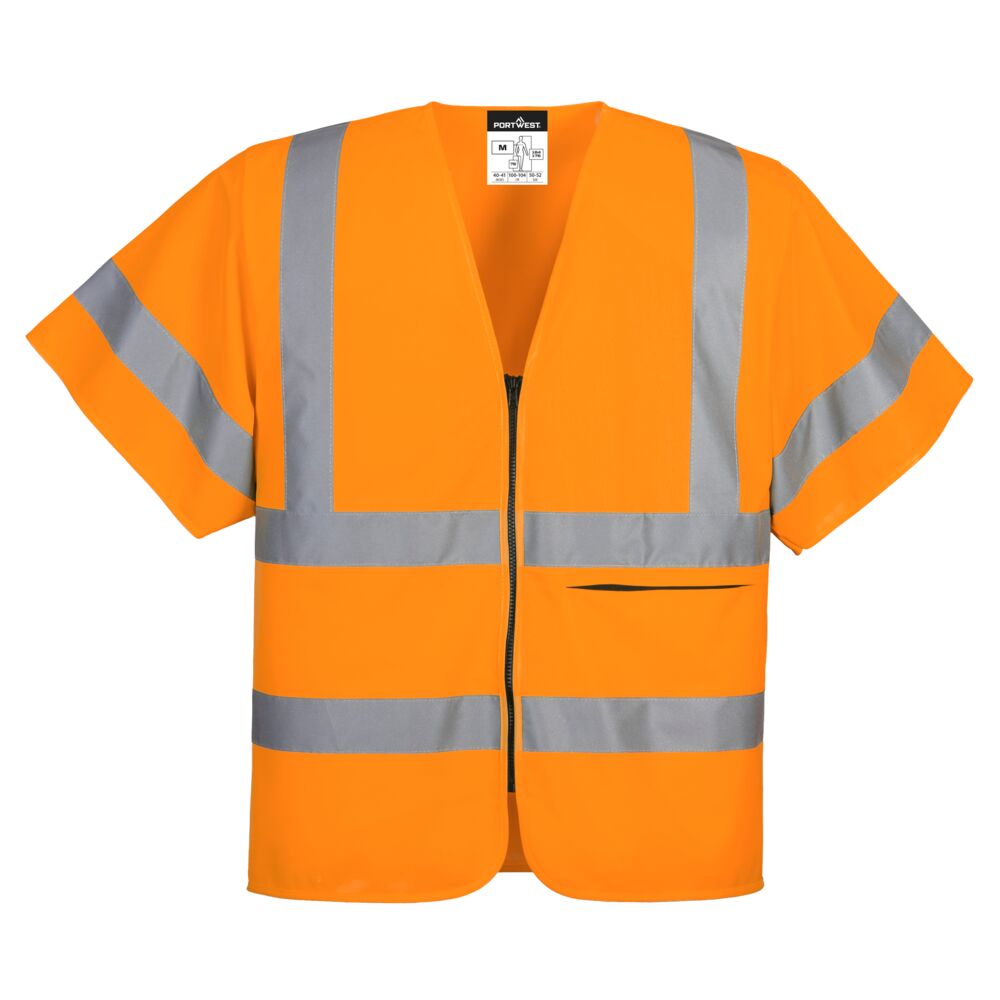 Vestă cu fermoar și mânecă scurtă Hi-Vis Portwest EN ISO 20471 (C372)
