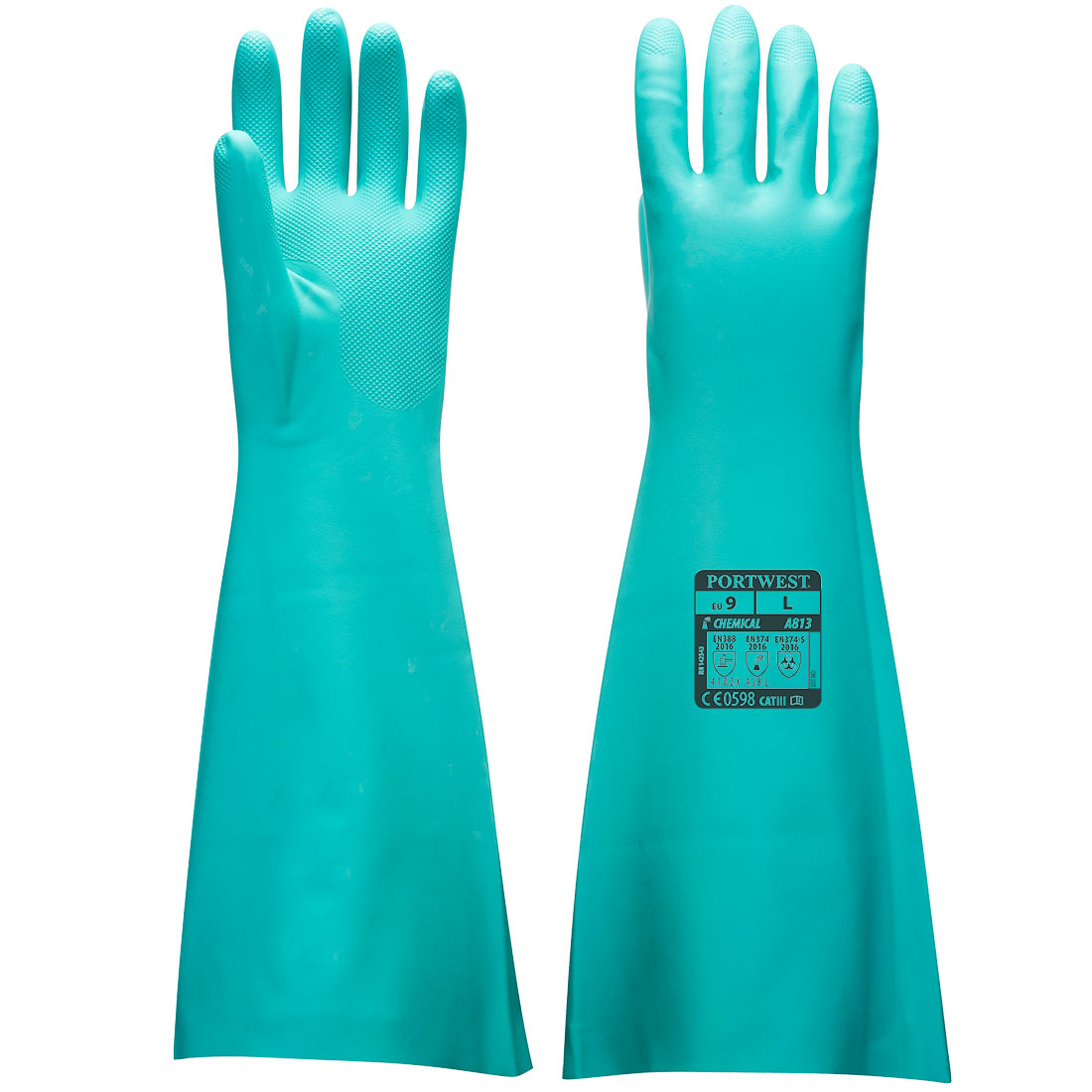 Mănuși antichimice Portwest din nitril, model Gauntlet extins 55 cm (A813)
