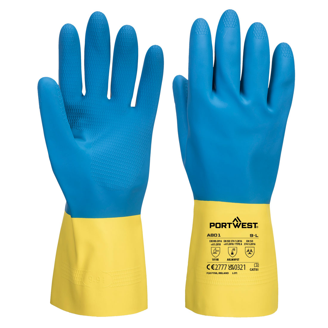 Mănuși antichimice Portwest din latex, dublu impregnate (A801)