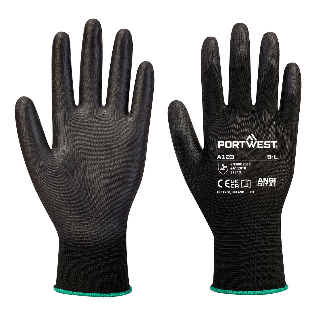 Mănuși de protecție Portwest PU Palm, fără latex, cutie de 144 de perechi (A123)