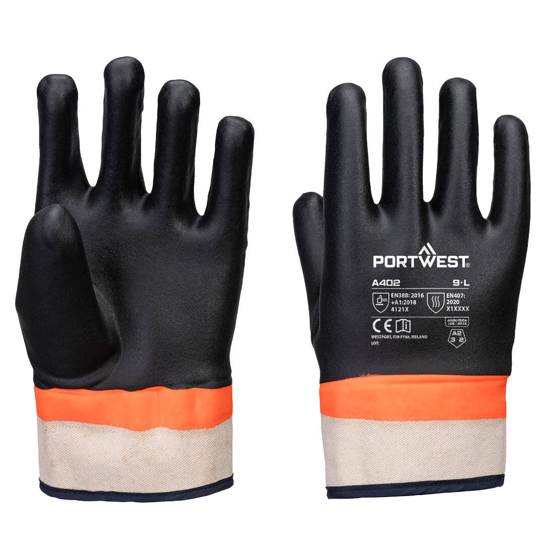 Mănuși Portwest Grip PVC, dublă imersie, finisaj nisipos (A402)