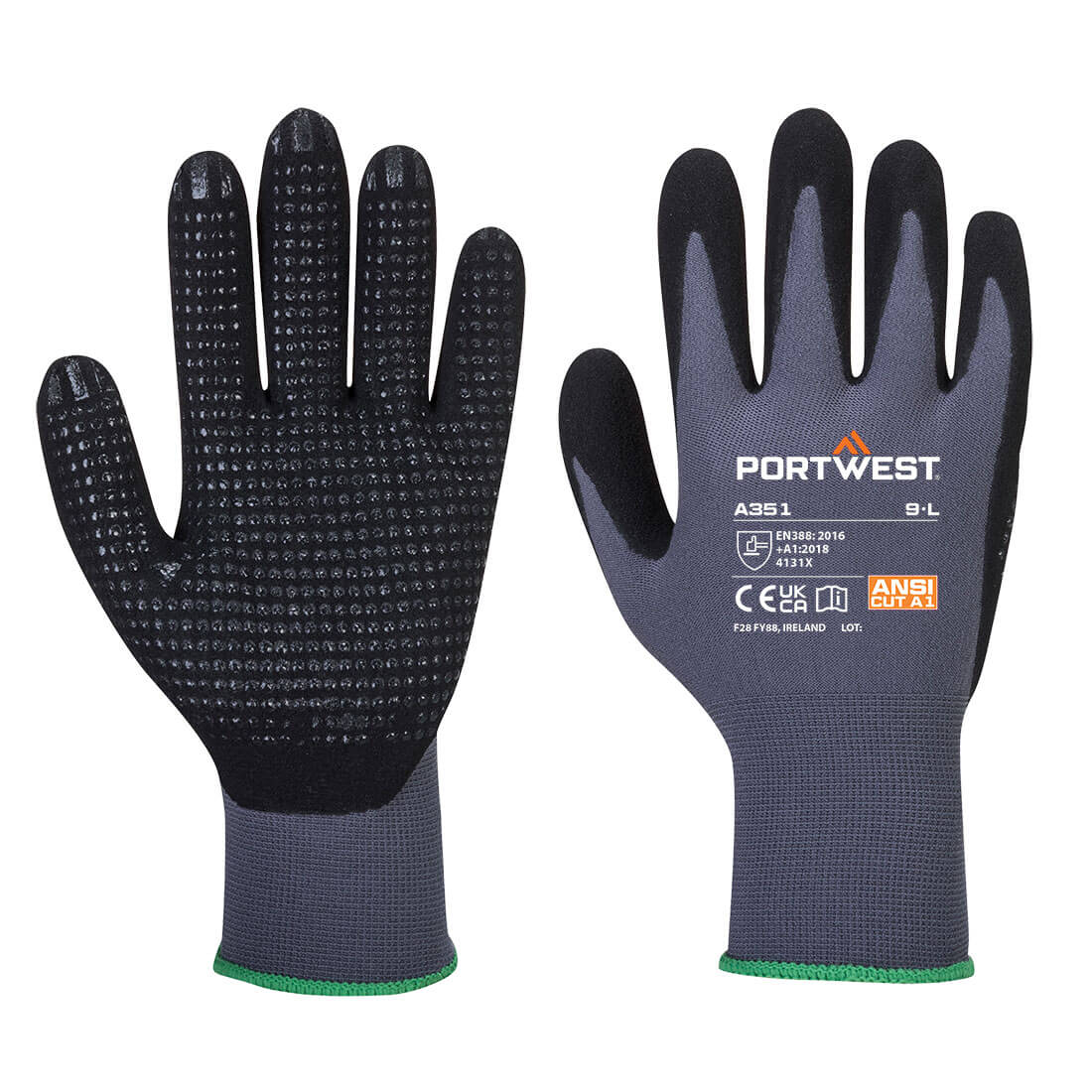 Mănuși de protecție Portwest DermiFlex Ultra Plus, cu buline de nitril pe palmă (A351)