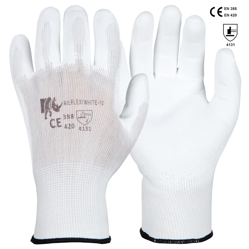 Mănuși Flexiwhite Eco din poliester imersate în PU alb