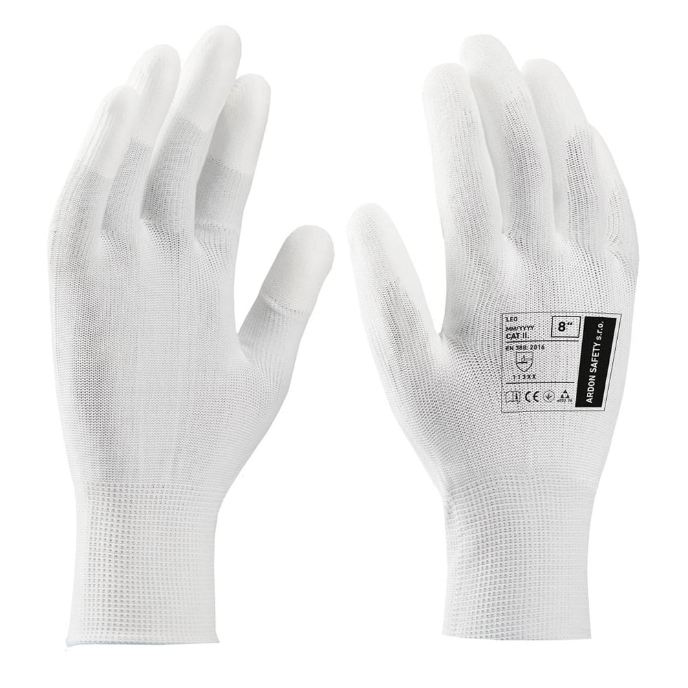 Manusi de protectie cu varful degetelor imersate in poliuretan Leo - alb - 113XX