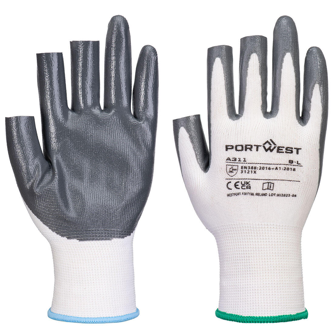 Mănuși Portwest din nitril, fără 3 degete, Grip 13 (Pk12) (A311)