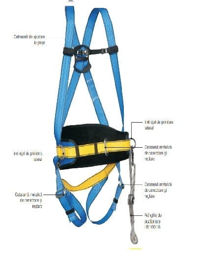 Centură complexă P02+LB 100, 3 pp, cu protector lombar și frânghie 18+AZ002