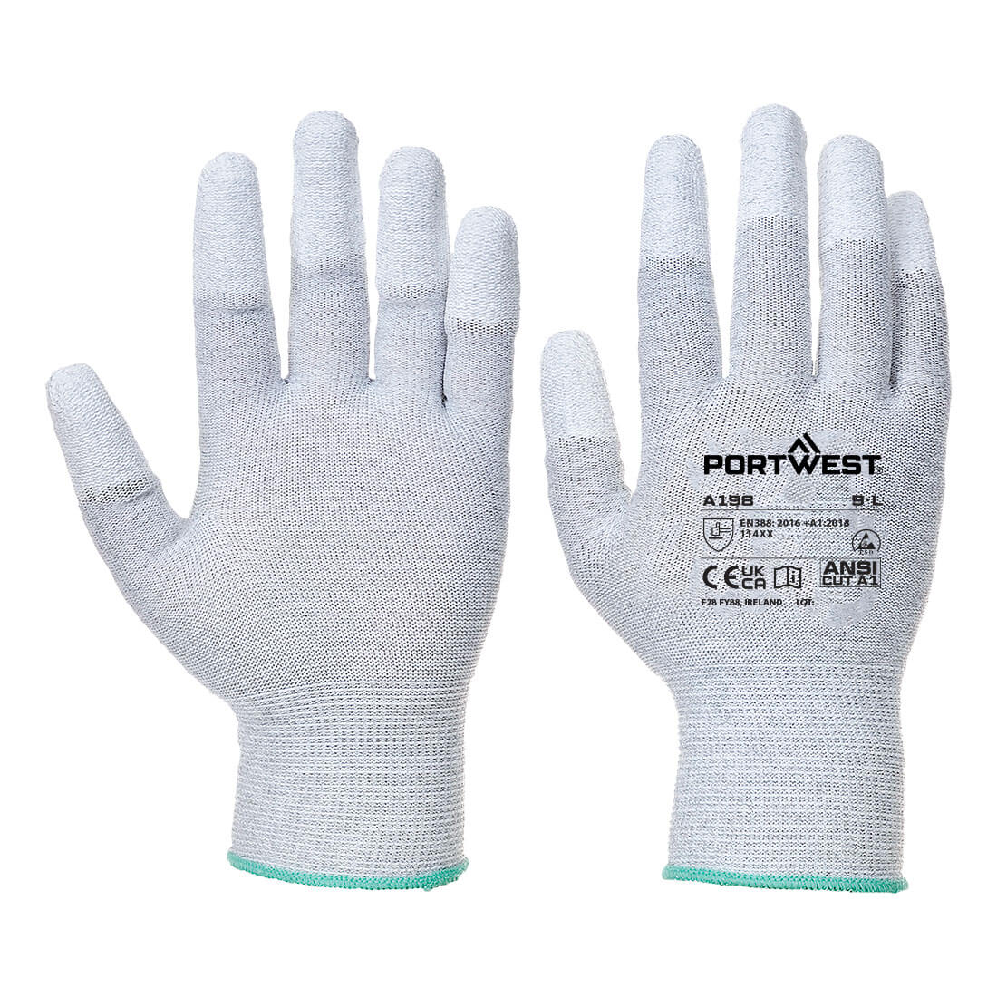 Mănuși ESD Portwest PU Fingertip Essential, pachet de 12 (AB198)