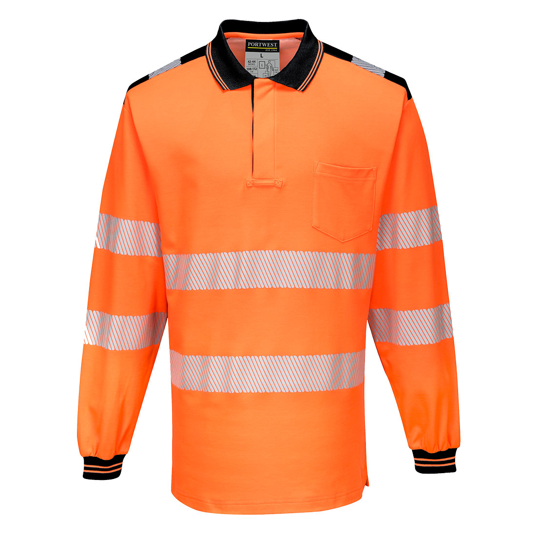 Tricou polo reflectorizant Portwest PW3 Cotton Comfort, mânecă lungă (T184)