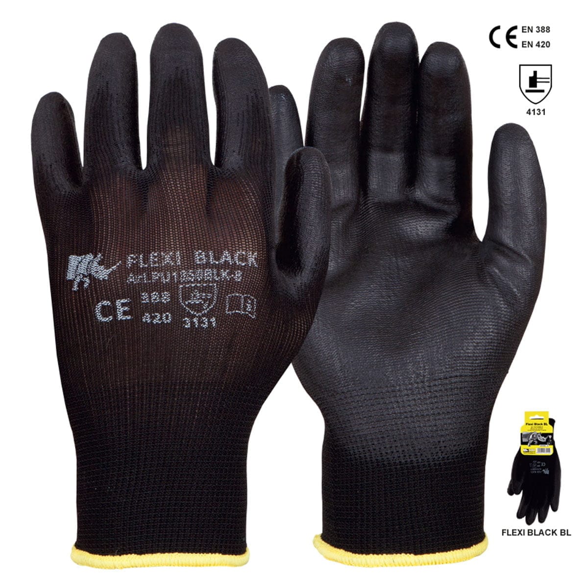Mănuși Flexiblack Eco din poliester imersate în PU negru